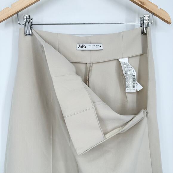 ZARA Super High Waist Wide Leg Pants Cropped Ankle Trouser Culottes, Cream - Picture 7 of 8
